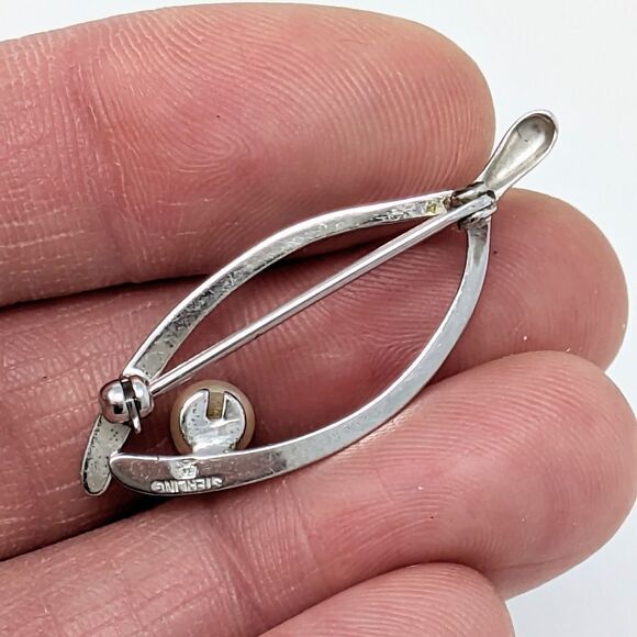Vintage Akoya pearl brooch sterling silver beautiful classic minimalist - Picture 5 of 11